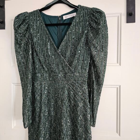 Mac Duggal 93676 Beaded Lace Long Sleeve Formal Gown Dress Green Size 4 - Picture 3 of 10